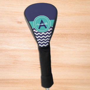 Dark Blue Teal Chevron Golf Head Cover