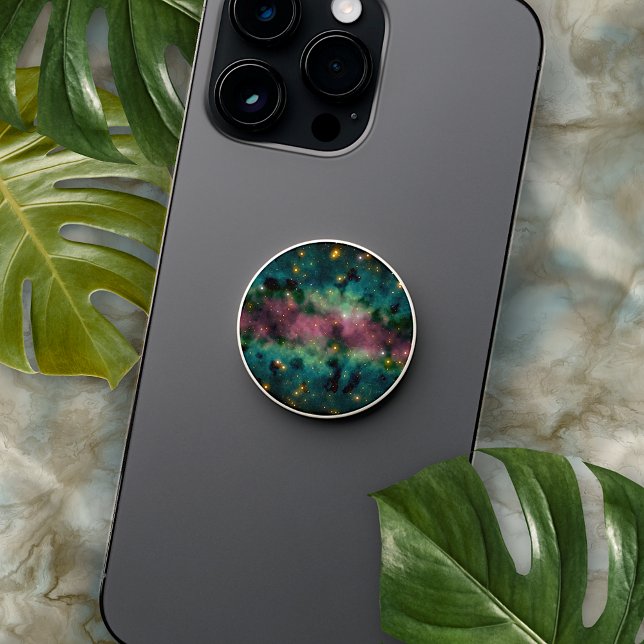 Dark Blue Teal Green Pink Purple Galaxy Art PopSocket (Creator Uploaded)