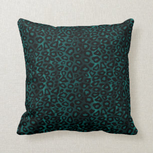 Dark Blue Teal Leopard Animal Print Throw Pillow