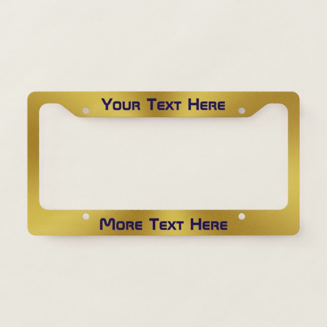 Dark Blue Text on Brushed Gold Look License Plate Frame (Front)