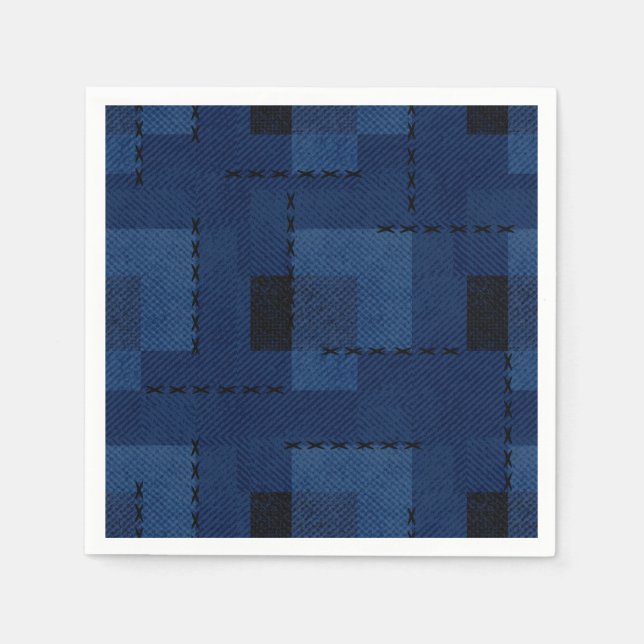 Dark blue textured geometric  napkins (Front)