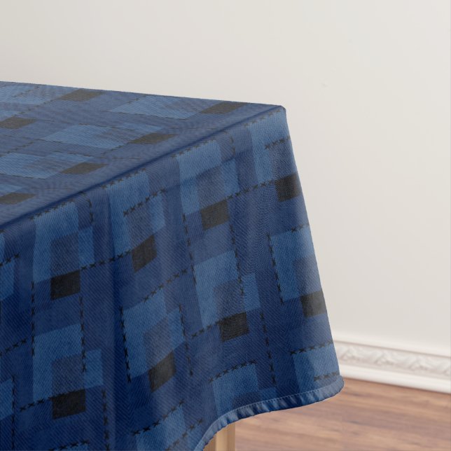 Dark blue textured geometric  napkins tablecloth (In Situ)