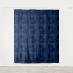 Dark blue textured geometric tapestry