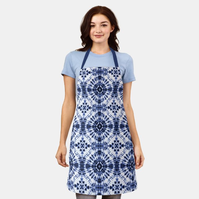 Dark Blue Tie Dye Pattern Apron (Worn)