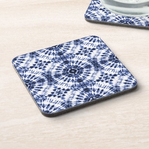 Dark Blue Tie Dye Pattern Beverage Coaster