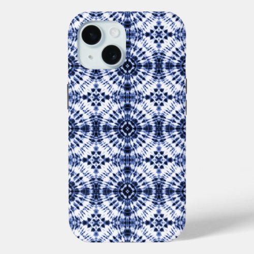 Dark Blue Tie Dye Pattern iPhone 15 Case