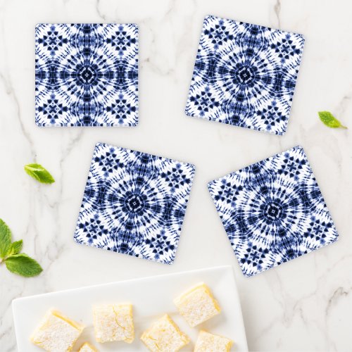 Dark Blue Tie Dye Pattern Coaster Set