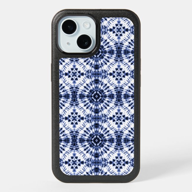 Dark Blue Tie Dye Pattern iPhone 15 Case (Back)