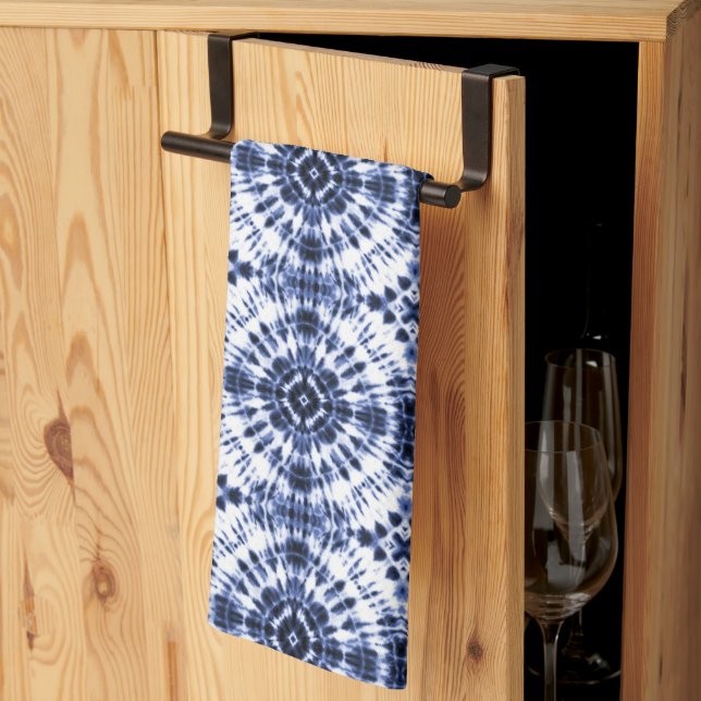 Dark Blue Tie Dye Pattern Kitchen Towel (Thirds Fold)