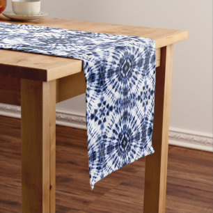 Dark Blue Tie Dye Pattern Medium Table Runner