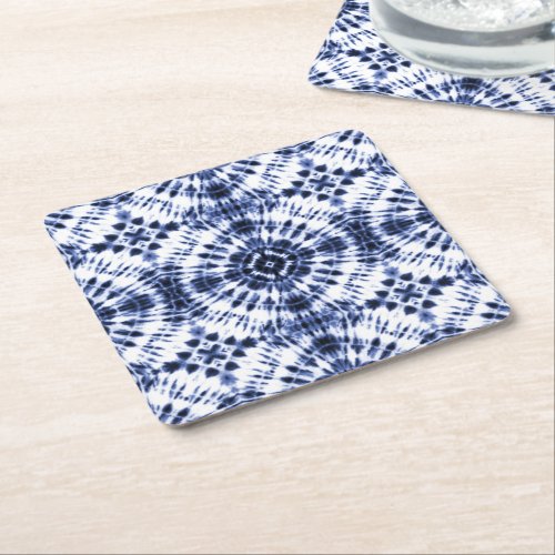 Dark Blue Tie Dye Pattern Square Paper Coaster
