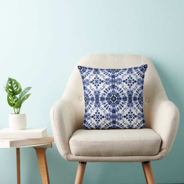 Dark Blue Tie Dye Pattern Throw Pillow (Chair)