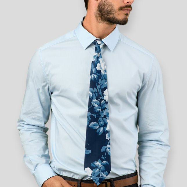 Dark blue tie, floral tie, floral ties for wedding (Creator Uploaded)
