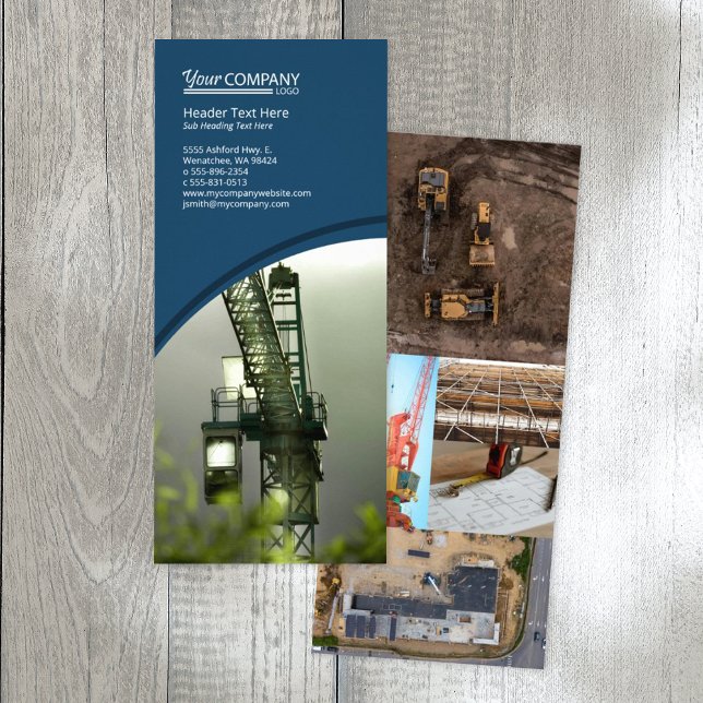 Dark Blue, Tiled Photos, Rounded Design, Flyer Rack Card (navy blue company branded rack card, blue brochure template with logo, blue flyer design)