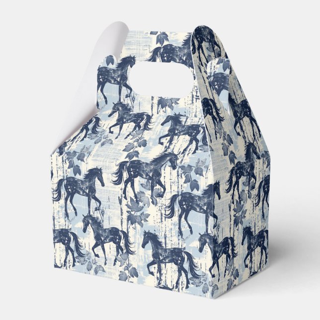 Dark Blue Toile Horses Repeating Favor Boxes (Front Side)
