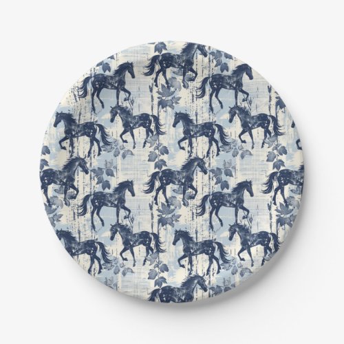 Dark Blue Toile Horses Seamless Paper Plates