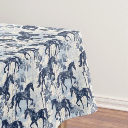Dark Blue Toile Horses Seamless Tablecloth