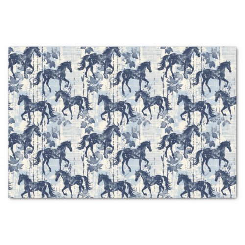 Dark Blue Toile Horses Seamless Tissue Paper