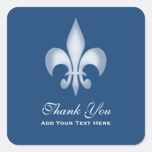 Dark Blue Transparent Fleur de Lis Thank You Square Sticker