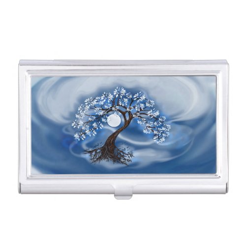 Dark Blue Tree of Life Business Card Case