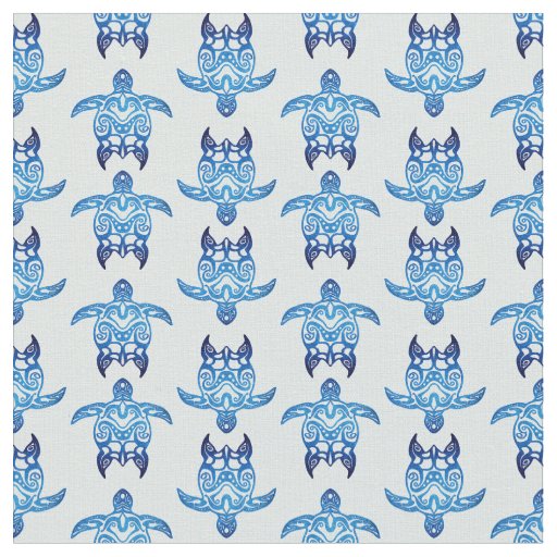 Dark Blue Tribal Honu Turtles Fabric