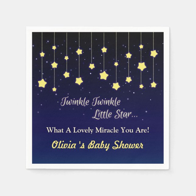 Dark Blue Twinkle Little Star Baby Shower Supplies Napkins (Front)