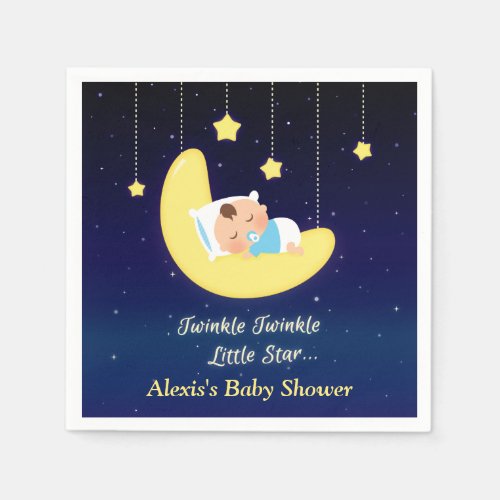Dark Blue Twinkle Little Star Baby Shower Supplies Paper Napkins