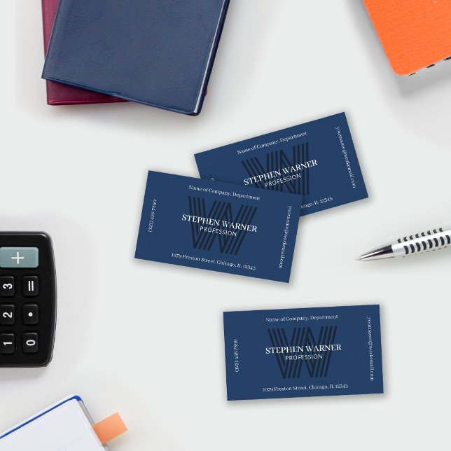 Dark Blue Typography Monogram One Sided Business Card (Creator Uploaded)
