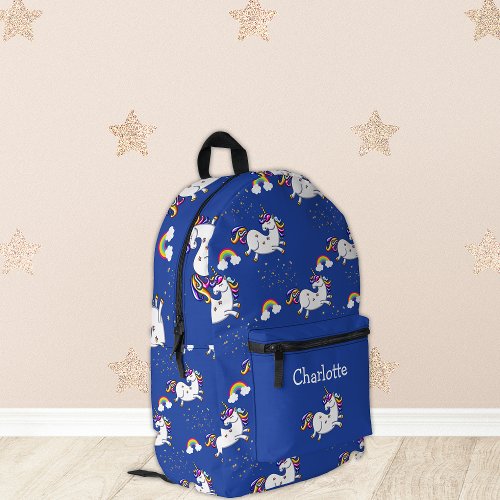 Dark Blue Unicorn Wonderland Printed Backpack