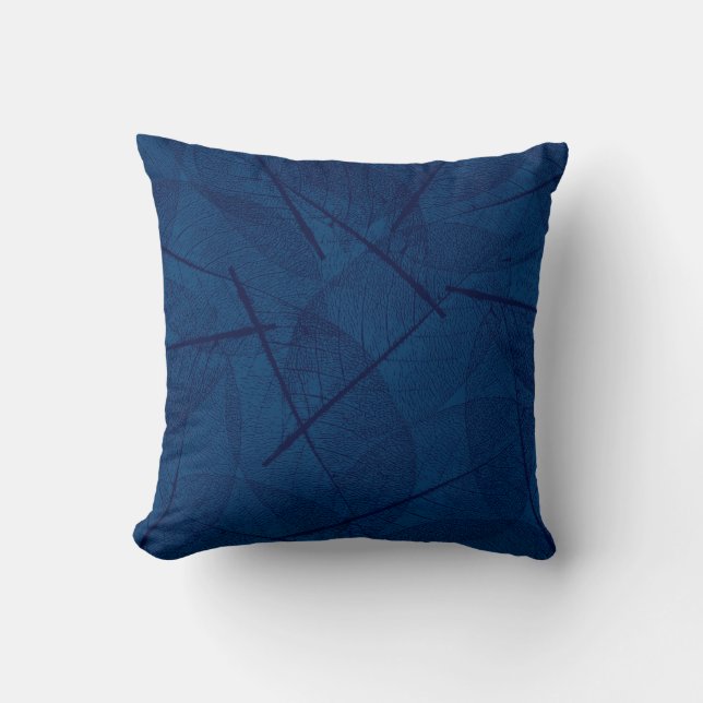 Dark Blue Vein Leaf Design Throw Pillow (Front)