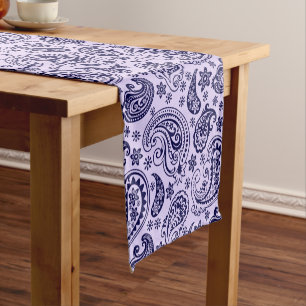 Dark-blue vintage paisley on lavender short table runner