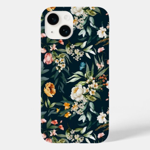 Dark Blue Vintage Style Garden Flower Pattern Case_Mate iPhone 14 Case