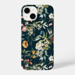 Dark Blue Vintage Style Garden Flower Pattern iPhone 14 Case