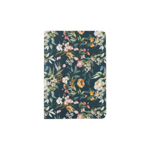 Dark Blue Vintage Style Garden Flower Pattern Passport Holder