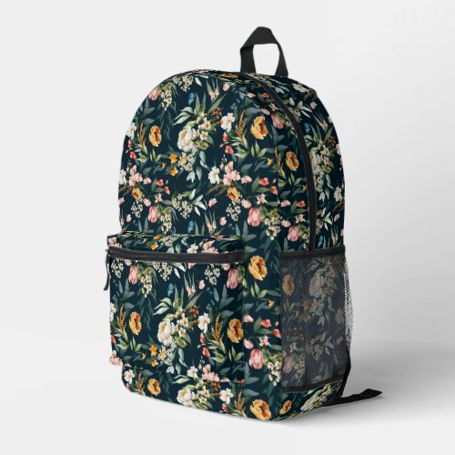 Dark Blue Vintage Style Garden Flower Pattern Printed Backpack