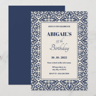 Dark blue vintage tile  invitation