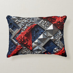 Dark Blue Vivid Red Silver Micro Mosaic 3D Accent Pillow