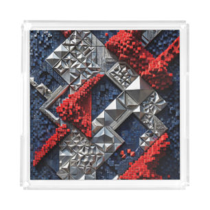Dark Blue Vivid Red Silver Micro Mosaic 3D Acrylic Tray