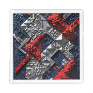 Dark Blue Vivid Red Silver Micro Mosaic 3D Acrylic Tray