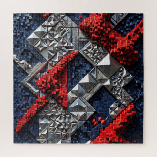 Dark Blue Vivid Red Silver Micro Mosaic 3D Jigsaw Puzzle