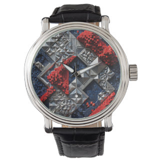Dark Blue Vivid Red Silver Micro Mosaic 3D Watch