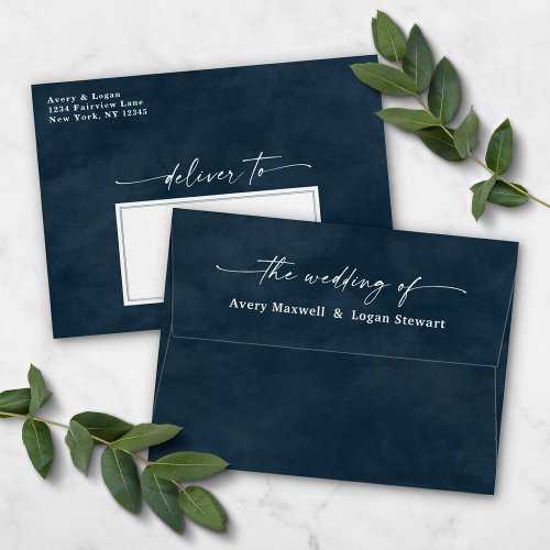 Dark Blue Watercolor A7 5x7 Wedding Invitation Envelope