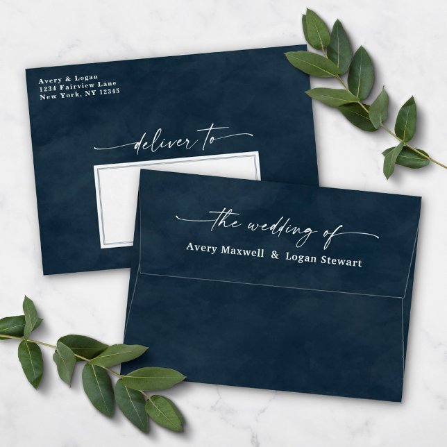 Dark Blue Watercolor A7 5x7 Wedding Invitation Envelope (Creator Uploaded)