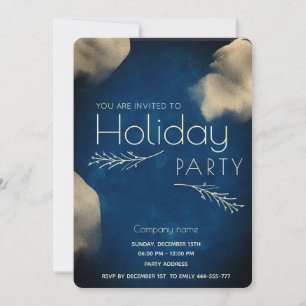 Dark blue watercolor botanical Holiday party Invitation