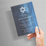 Dark Blue Watercolor Look Bar Mitzvah Invitation<br><div class="desc">These beautiful Bar Mitzvah invitations feature an elegant watercolor look in a stylish shade of dark blue with a Star of David in silver.</div>