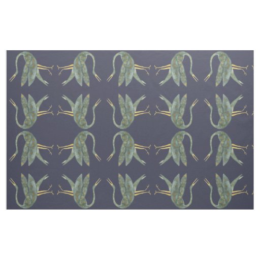 Dark blue watercolor modern Crane birds  Fabric