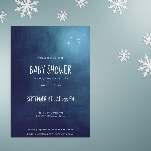 Dark Blue Watercolor Night Sky Baby Shower Invitation