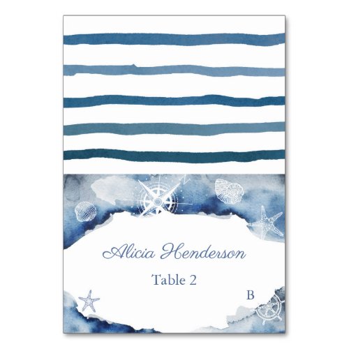 Dark Blue Watercolor Ocean Baby Shower Place Card