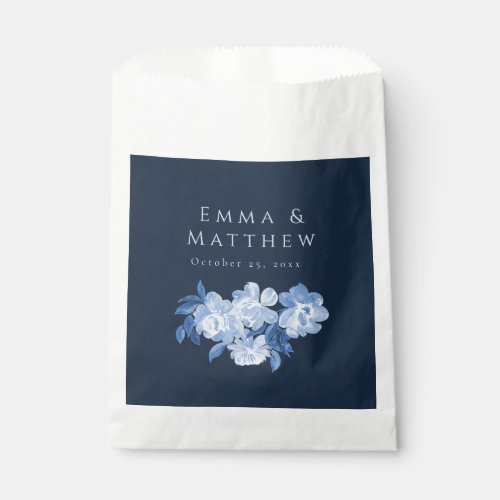 Dark Blue Watercolor Peonies Floral Bouquet Favor Bag