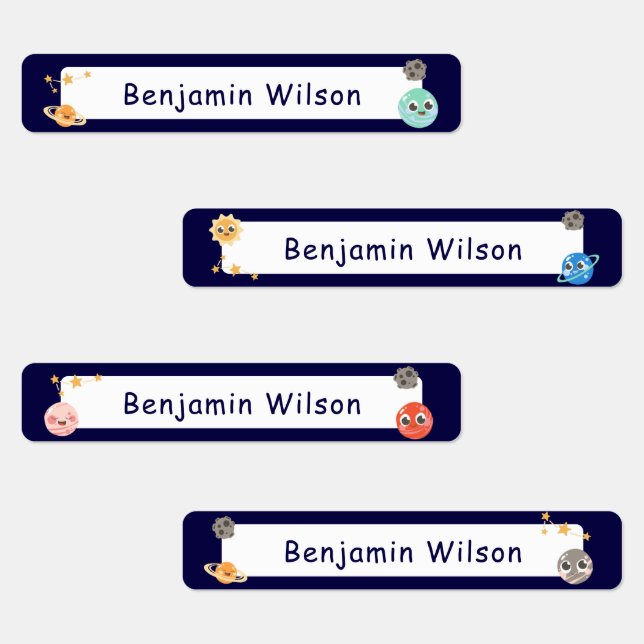 Dark Blue Watercolor Space Custom Kids Name Labels (Group)